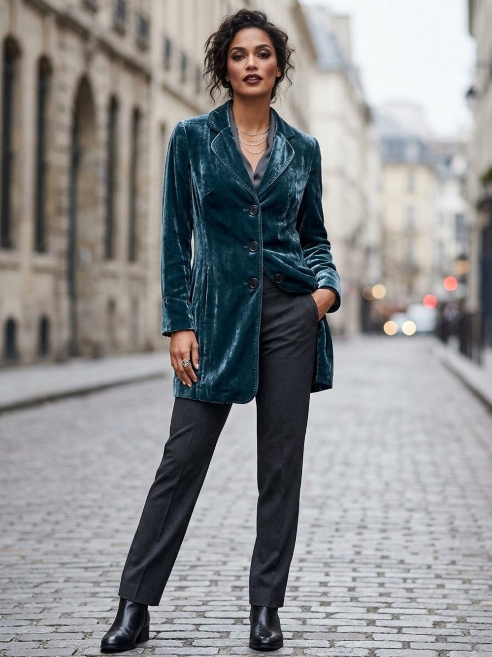 Coldwater Creek Teal Velvet Long Blazer